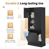 Modern Tall Storage Cabinet With Adjustable Shelves, Flip-Out Basket & Enclosed Doors
