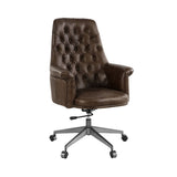 Dasan Dark Brown Top Grain Leather & Iron Swivel Office Chair
