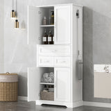 Tall Bathroom Storage Cabinet With 4 Doors 3 Drawers Adjustable Shelves - White