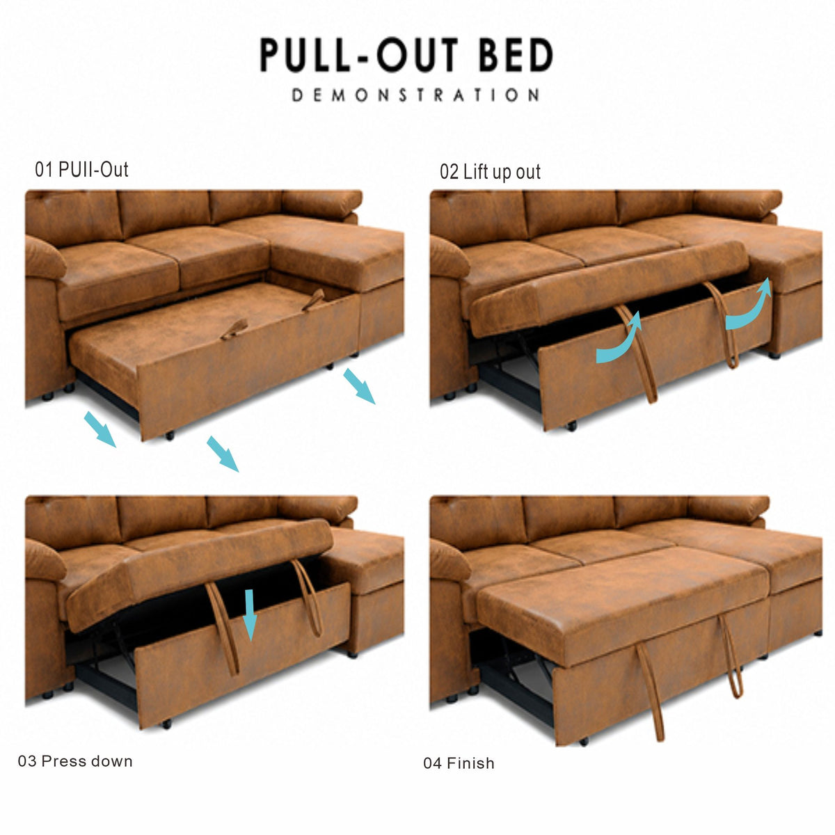Convertible Sectional Sofa Bed With Pull Out Sleeper And Storage