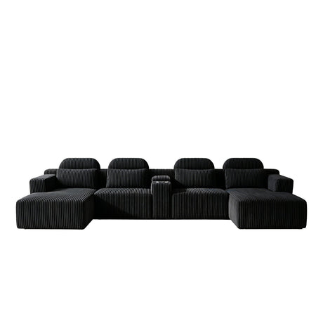 U-Shaped Sectional Sofa With Chaise Lounge And Cup Holders