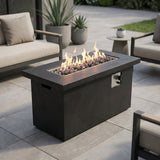 Outdoor Fire Pit Table Garden Heater Modern Concrete Steel 60x24in Dark Gray