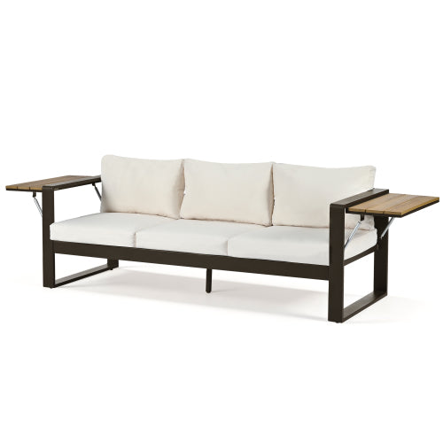 Large 4-Piece Aluminum Frame Outdoor Patio Furniture Set Beige Cushions