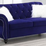 Upholstered Sofa Set With Crystal Tufted Seat And Nailhead Trim, 2 Piece Living Room Furniture - Indigo
