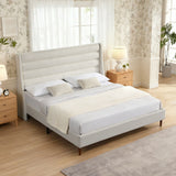 Modern Upholstered Platform Bed With Wave Shaped Headboard