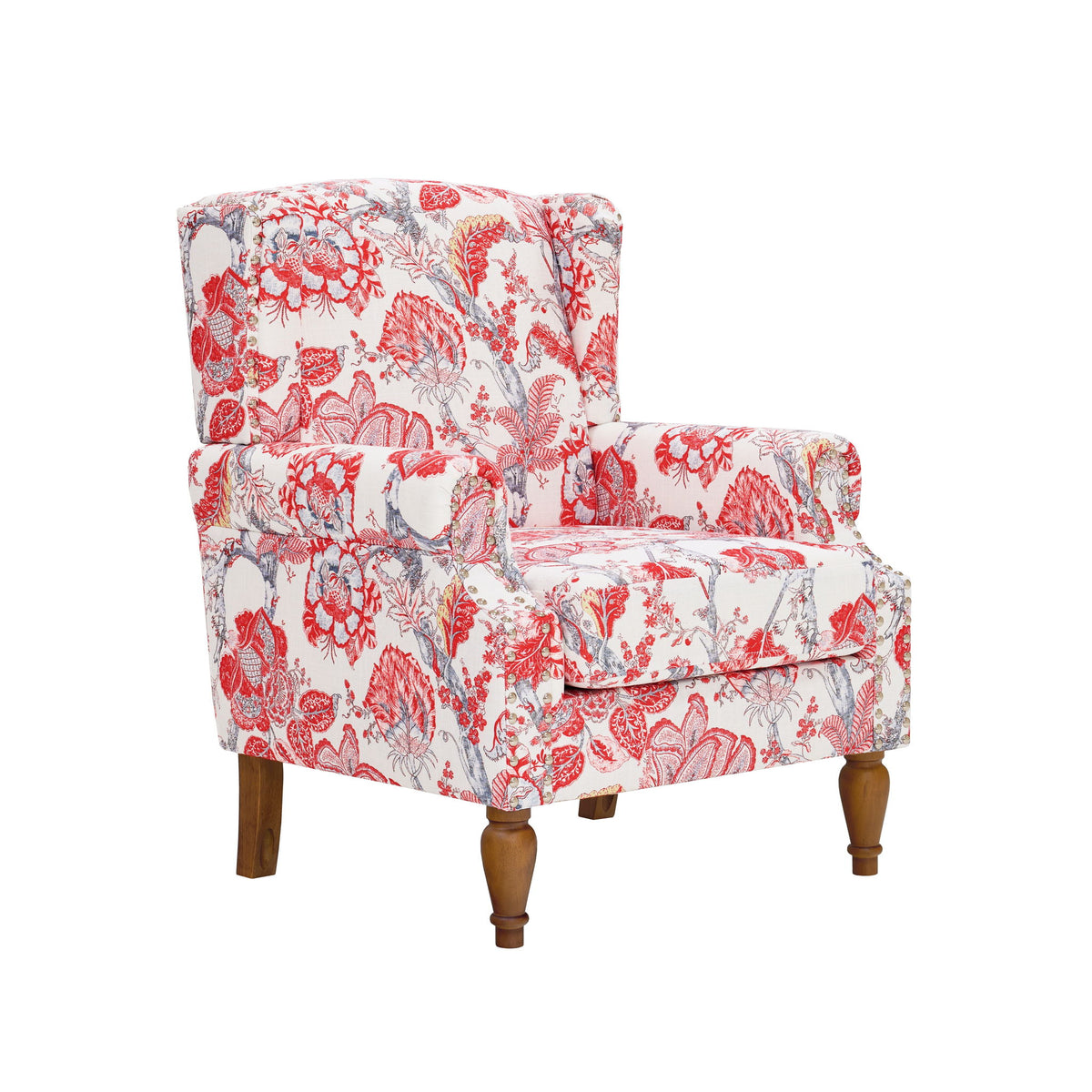 Accent Chair With Floral Upholstery And Nailhead Trim