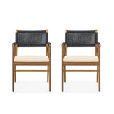 Outdoor Acacia Wood Dining Armchair With Cushion (Set of 2)