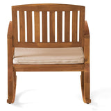 Acacia Wood Outdoor Patio Rocking Chair With Cushion (Set of 2) - Natural / Cream