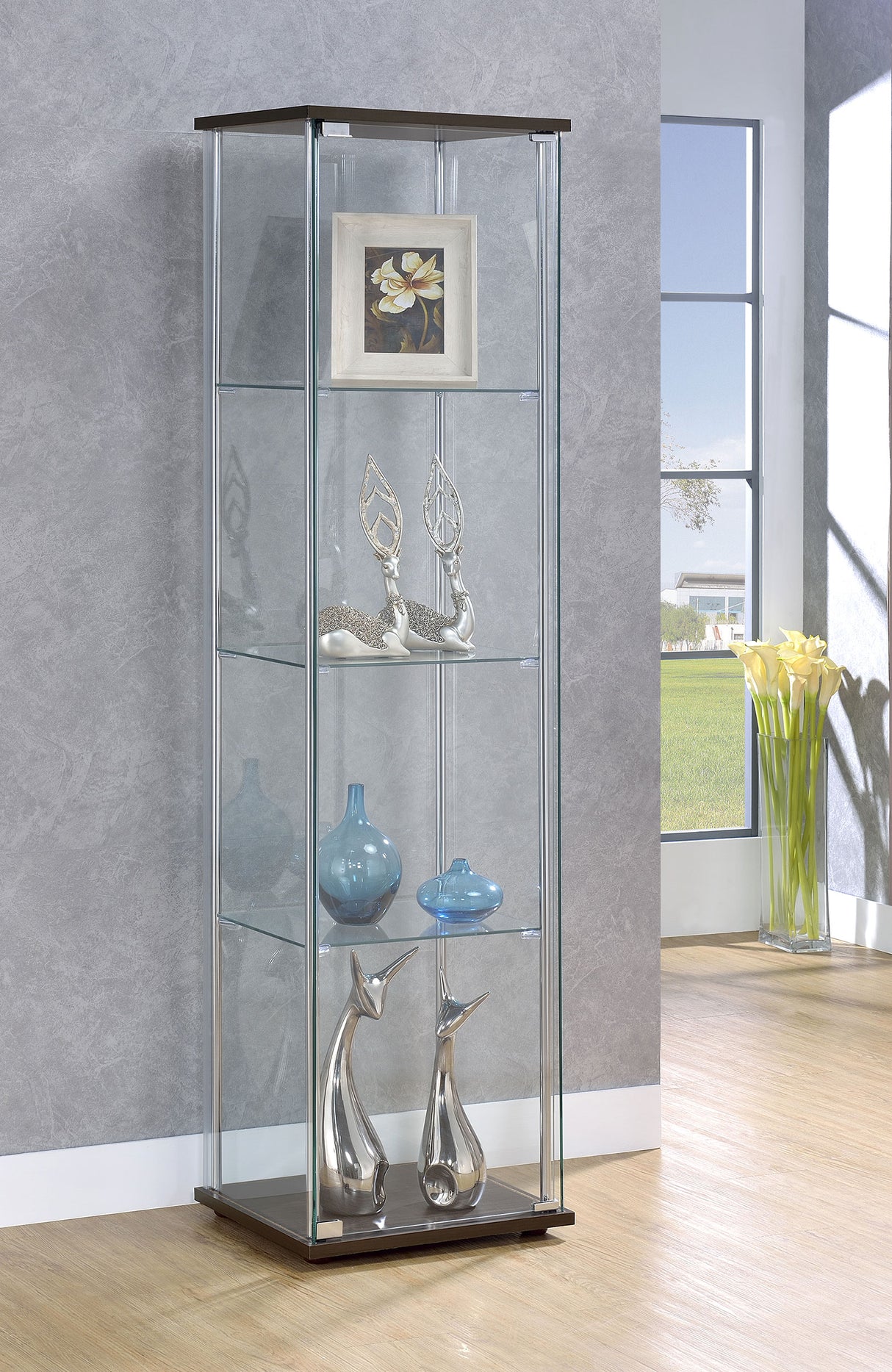 Bellatrix 3-Shelf Glass Curio Cabinet in Cappuccino