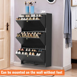 3 Drawer All Steel Shoe Cabinet, Freestanding Storage Organizer With Flip Door