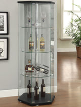 Zahavah Hexagonal 4-Shelf Glass Curio Cabinet in Black
