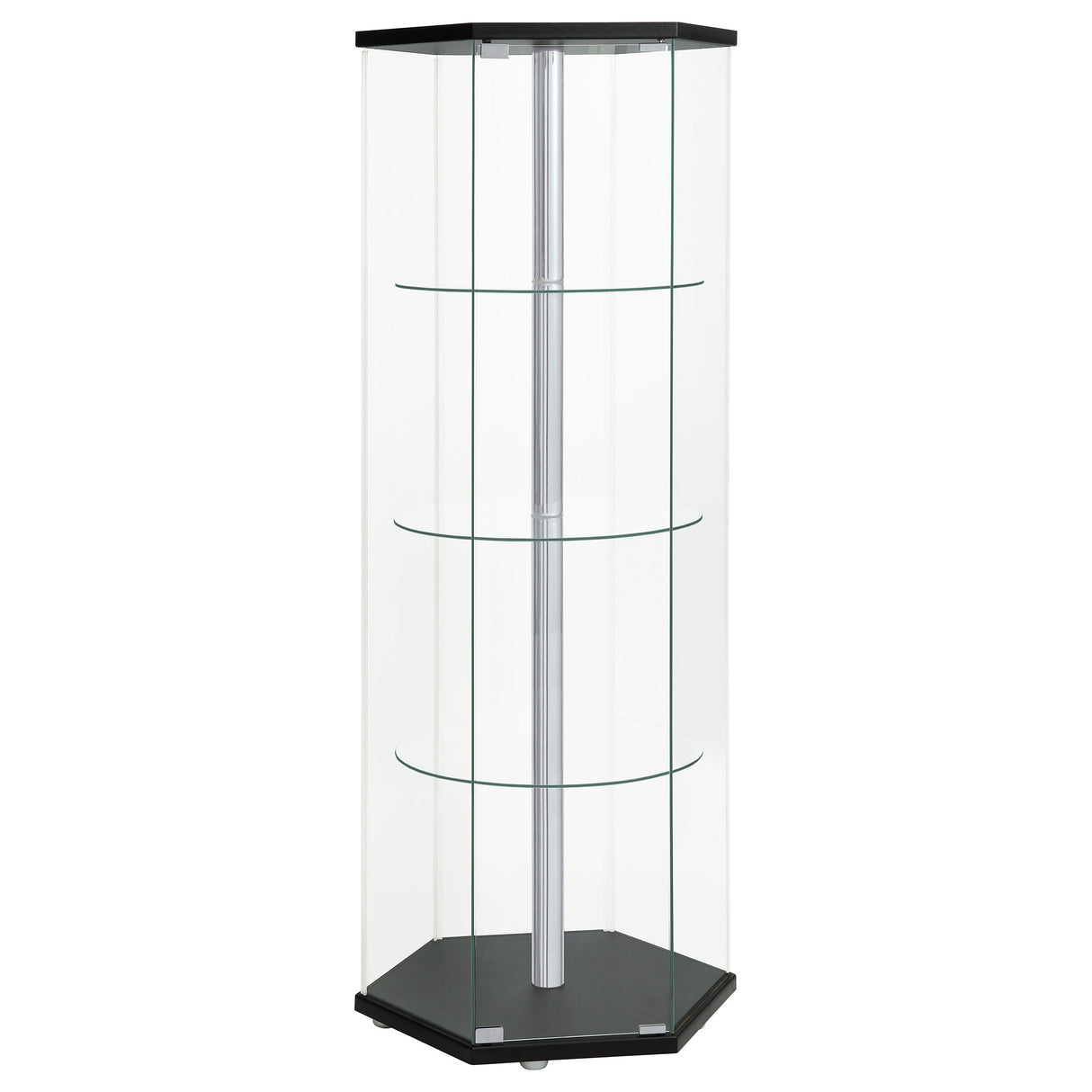 Zahavah Hexagonal 4-Shelf Glass Curio Cabinet in Black