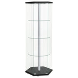 Zahavah Hexagonal 4-Shelf Glass Curio Cabinet in Black