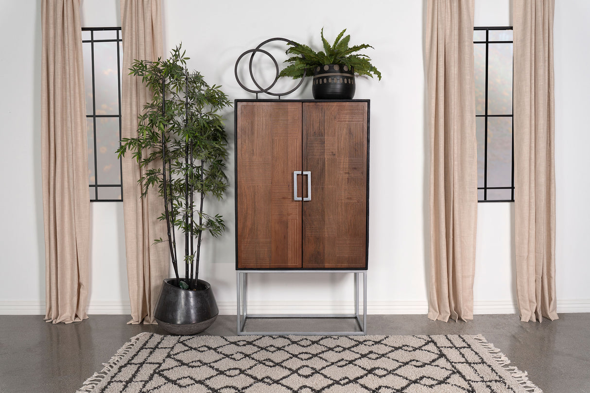 Borman 2-Door Bar Cabinet with Wine Storage, Walnut and Black