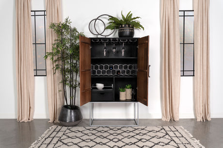 Borman 2-Door Bar Cabinet with Wine Storage, Walnut and Black