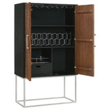 Borman 2-Door Bar Cabinet with Wine Storage, Walnut and Black