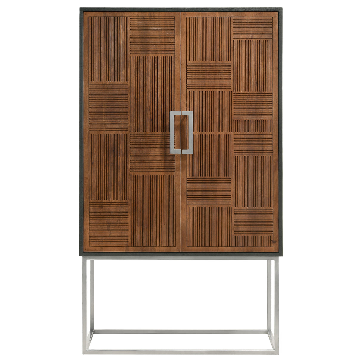 Borman 2-Door Bar Cabinet with Wine Storage, Walnut and Black