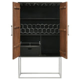 Borman 2-Door Bar Cabinet with Wine Storage, Walnut and Black