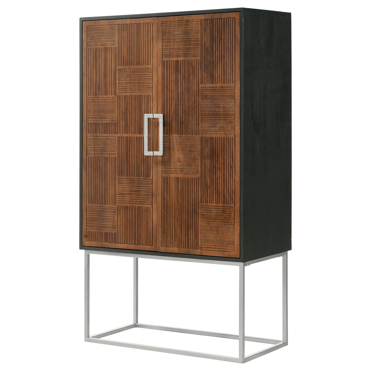 Borman 2-Door Bar Cabinet with Wine Storage, Walnut and Black