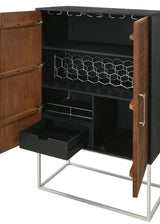 Borman 2-Door Bar Cabinet with Wine Storage, Walnut and Black