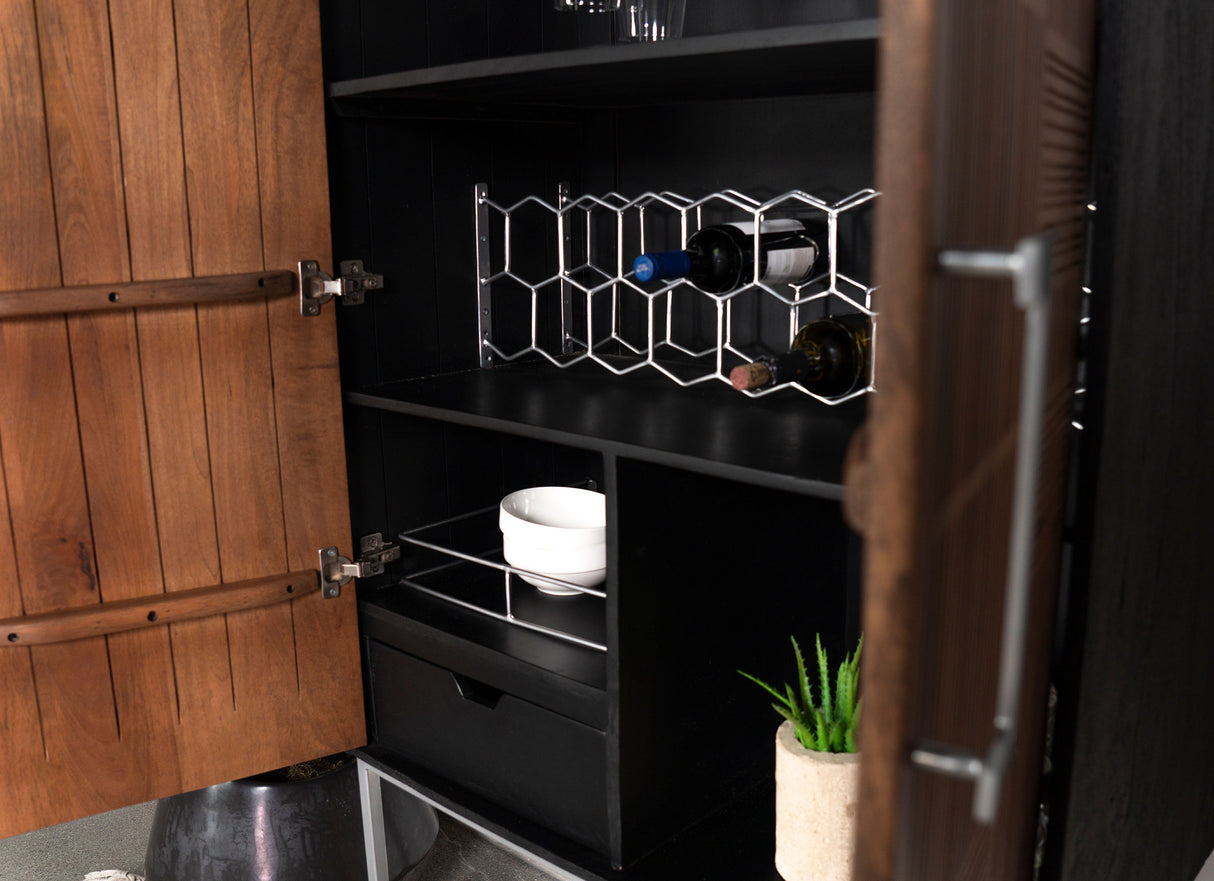 Borman 2-Door Bar Cabinet with Wine Storage, Walnut and Black