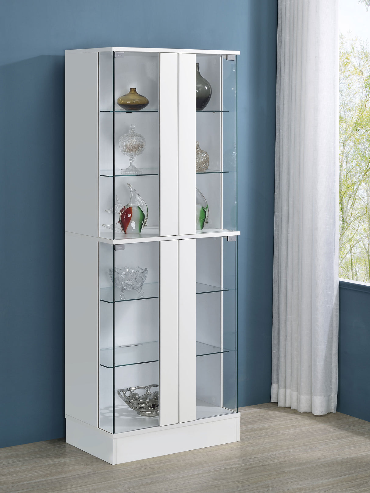 Cabra 4-Door LED Curio Display Cabinet, White High Gloss
