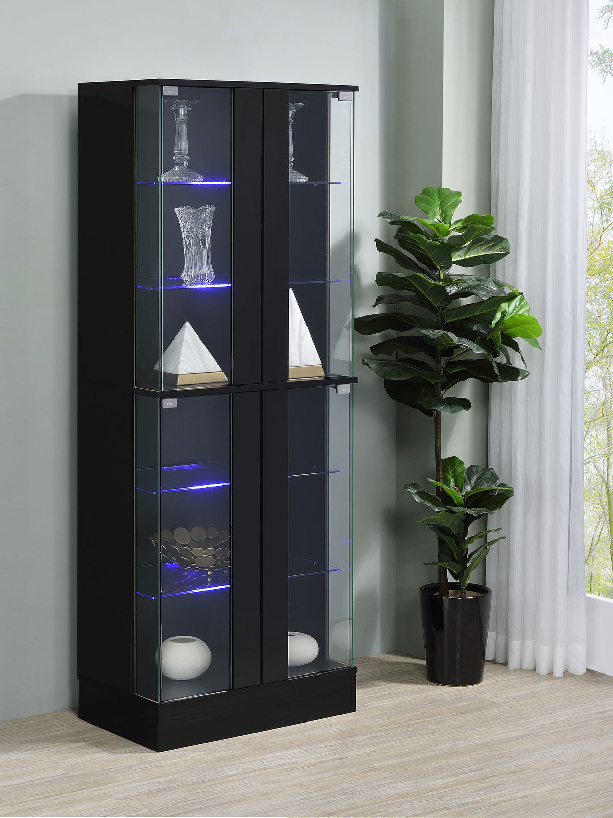 Cabra 4-Door LED Curio Display Cabinet, Black High Gloss