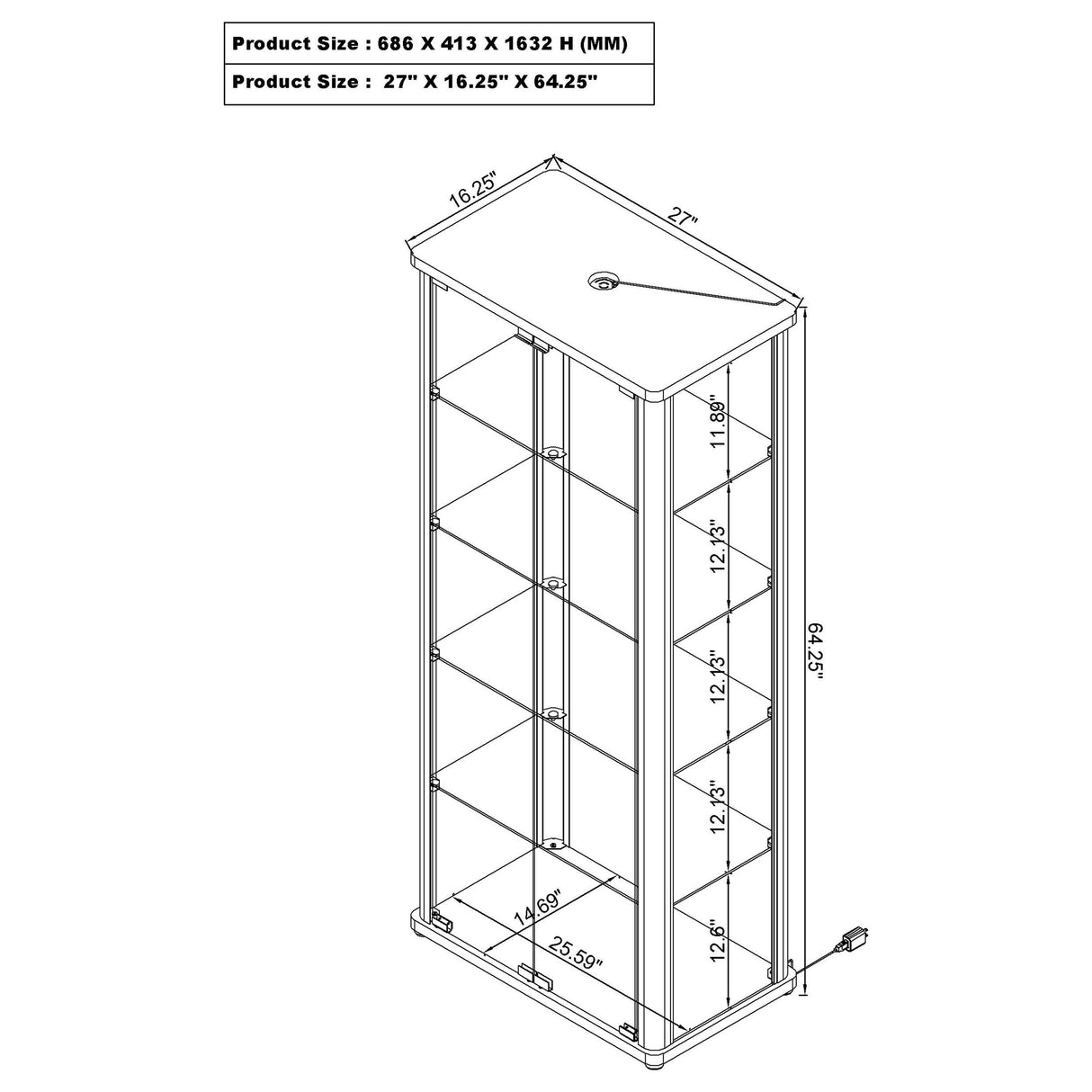 Aero 5-Shelf Curio Cabinet with LED Lighting in White