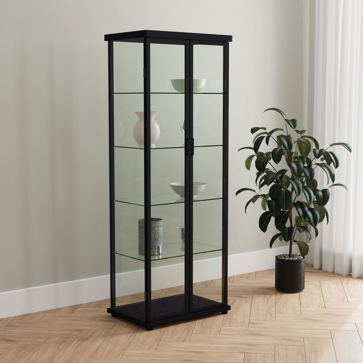 Aero Black 4-Shelf Curio Cabinet with LED Lighting