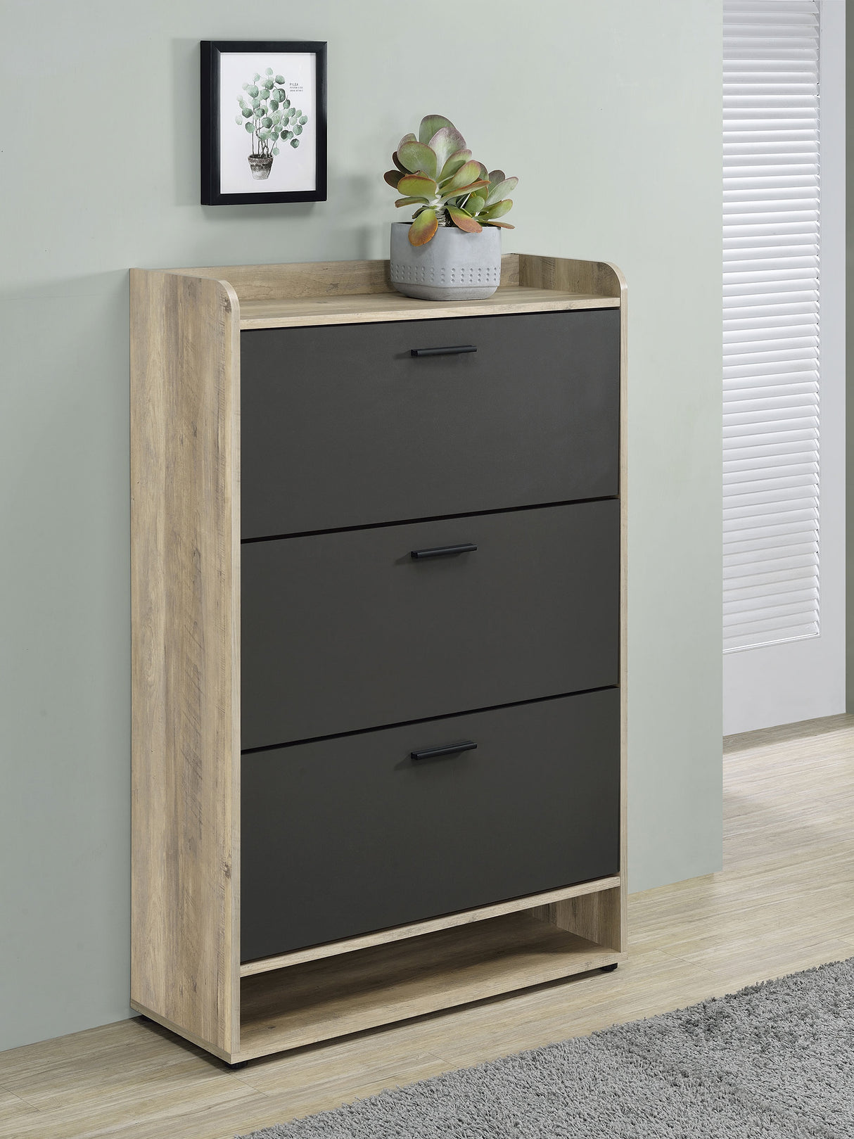 Denia 3-Tier Tilt-Out Shoe Cabinet in Grey