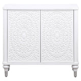 Cardella 2-Door Mandala Accent Cabinet in Distressed White