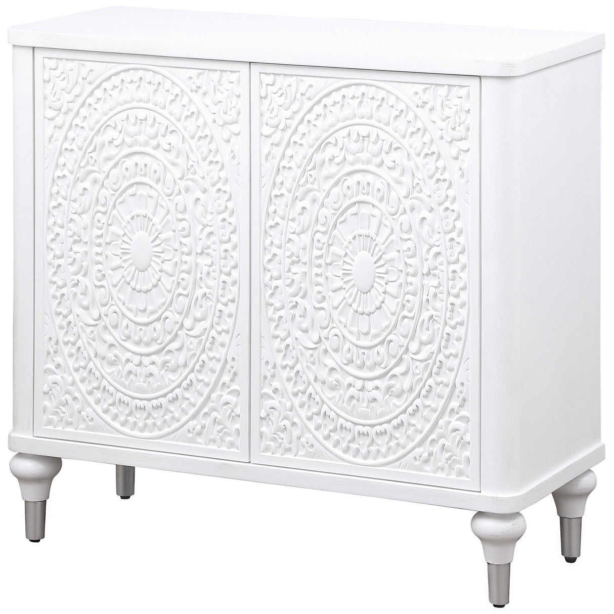 Cardella 2-Door Mandala Accent Cabinet in Distressed White