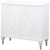 Cardella 2-Door Mandala Accent Cabinet in Distressed White
