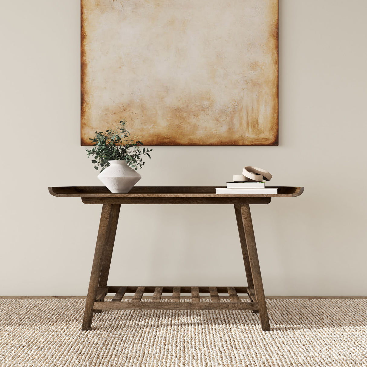 Ornelas 46" Mango Wood Console Table with Slatted Shelf