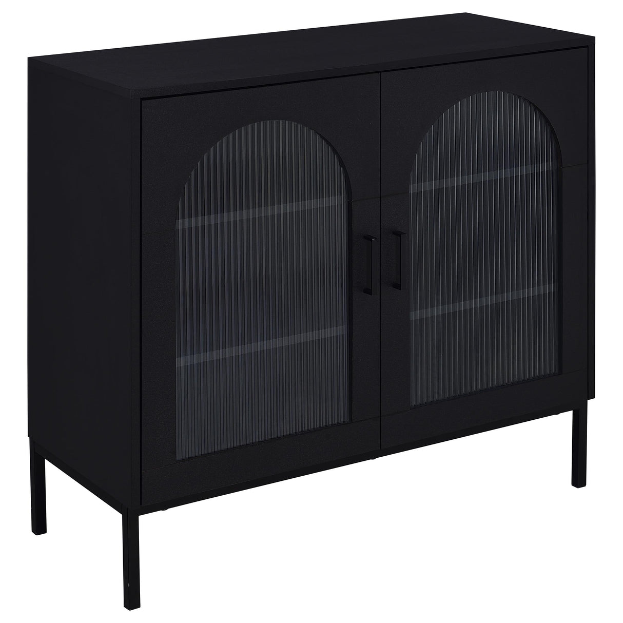 Jess Black Arched Fluted Glass 2-Door Accent Cabinet
