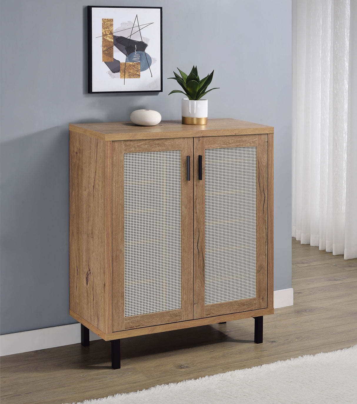 Teller 2-Door Shoe Storage Cabinet in Natural Oak