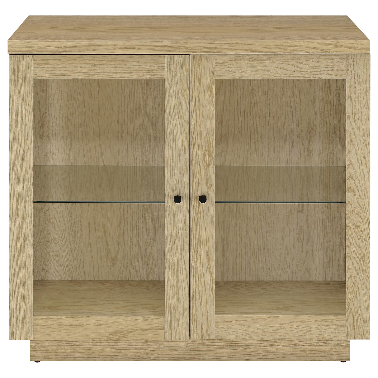 Tilbury 2-Door Glass Front Accent Cabinet in Light Oak