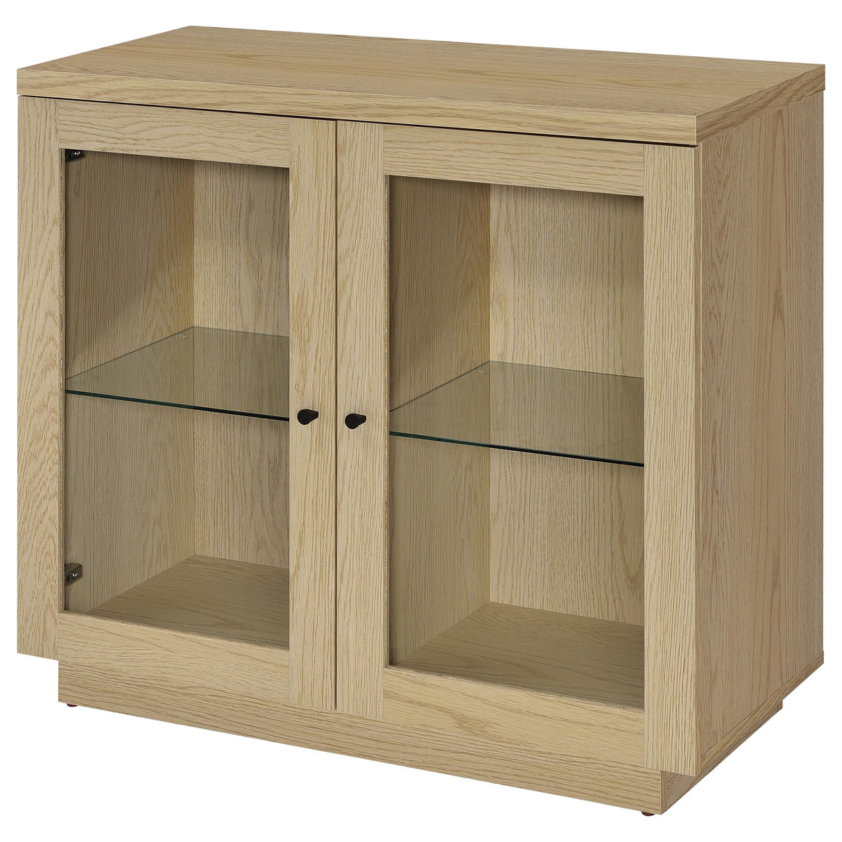 Tilbury 2-Door Glass Front Accent Cabinet in Light Oak