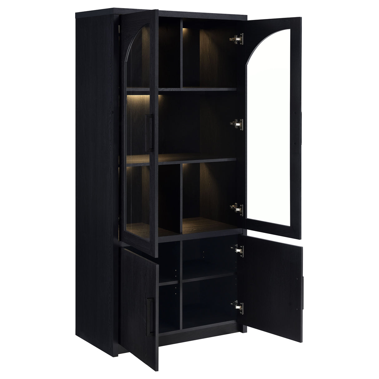 Riva 4-Door Tall Display Cabinet with LED Lighting, Black