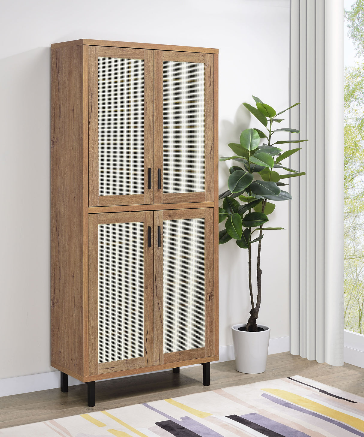 Teller 80" 4-Door Tall Shoe Storage Cabinet, Natural Oak