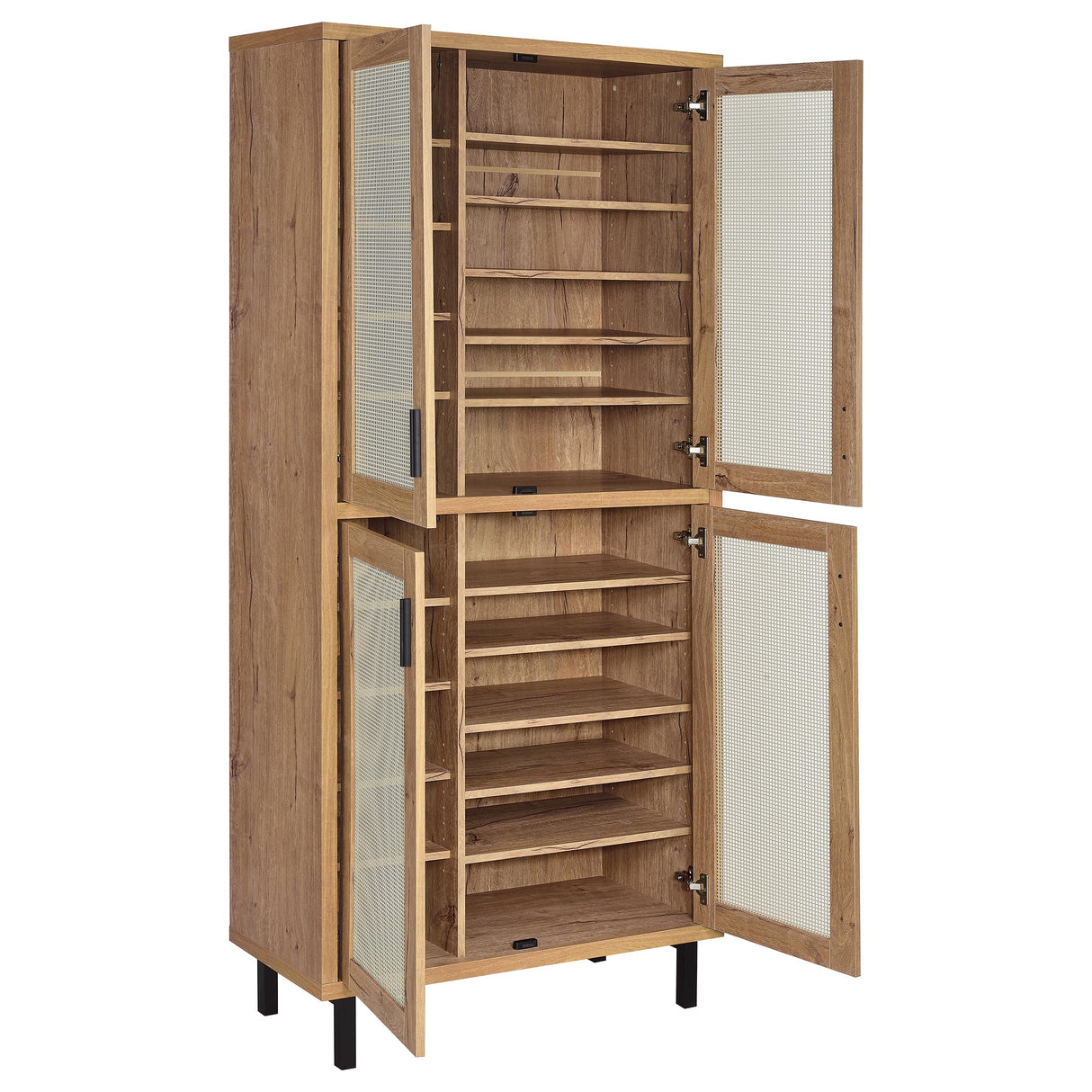 Teller 80" 4-Door Tall Shoe Storage Cabinet, Natural Oak