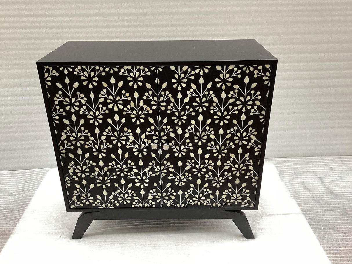 Marlon 2-Door Floral Bone Inlay Accent Cabinet, Black