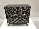 Marlon 2-Door Floral Bone Inlay Accent Cabinet, Black