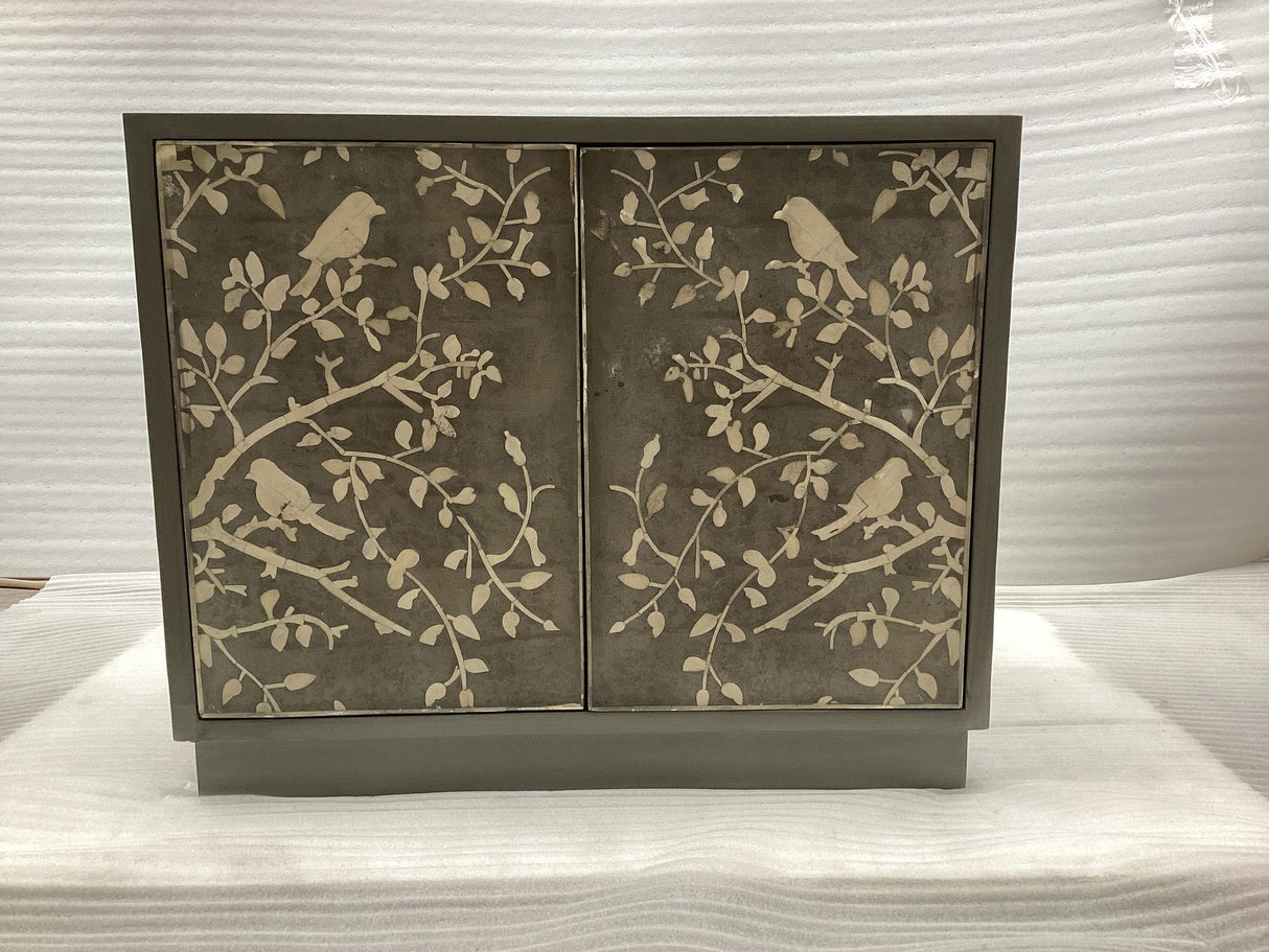 Parkes 2-Door Bone Inlay Accent Cabinet in Distressed Grey