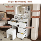 Vanity Desk With Mirror, 3 Color Lighting And Stool
