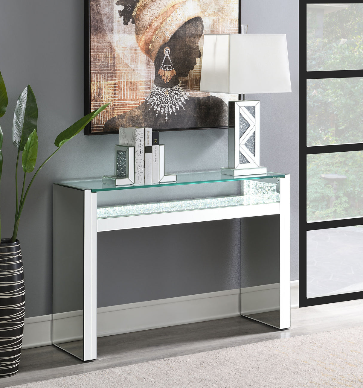 Edna Mirrored Console Table with LED Lighting, Silver