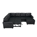 U Shape Sectional Sleeper Sofa With Pull Out Bed And Storage Chaise - Black