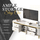 Modern TV Stand For TVs Up To 80", Entertainment Center With 4 Drawers And 1 Cabinet, Wood TV Console Table With And Handles For Living Room - White