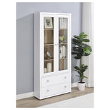Hawthorne White Tall Glass Door Cabinet with Drawers, 4-Shelf