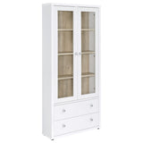 Hawthorne White Tall Glass Door Cabinet with Drawers, 4-Shelf